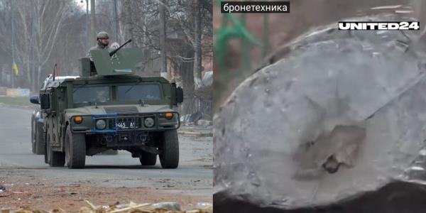来自乌克兰的一段视频显示，美制悍马上的强大装甲如何从俄罗斯弹片中拯救了一名士兵